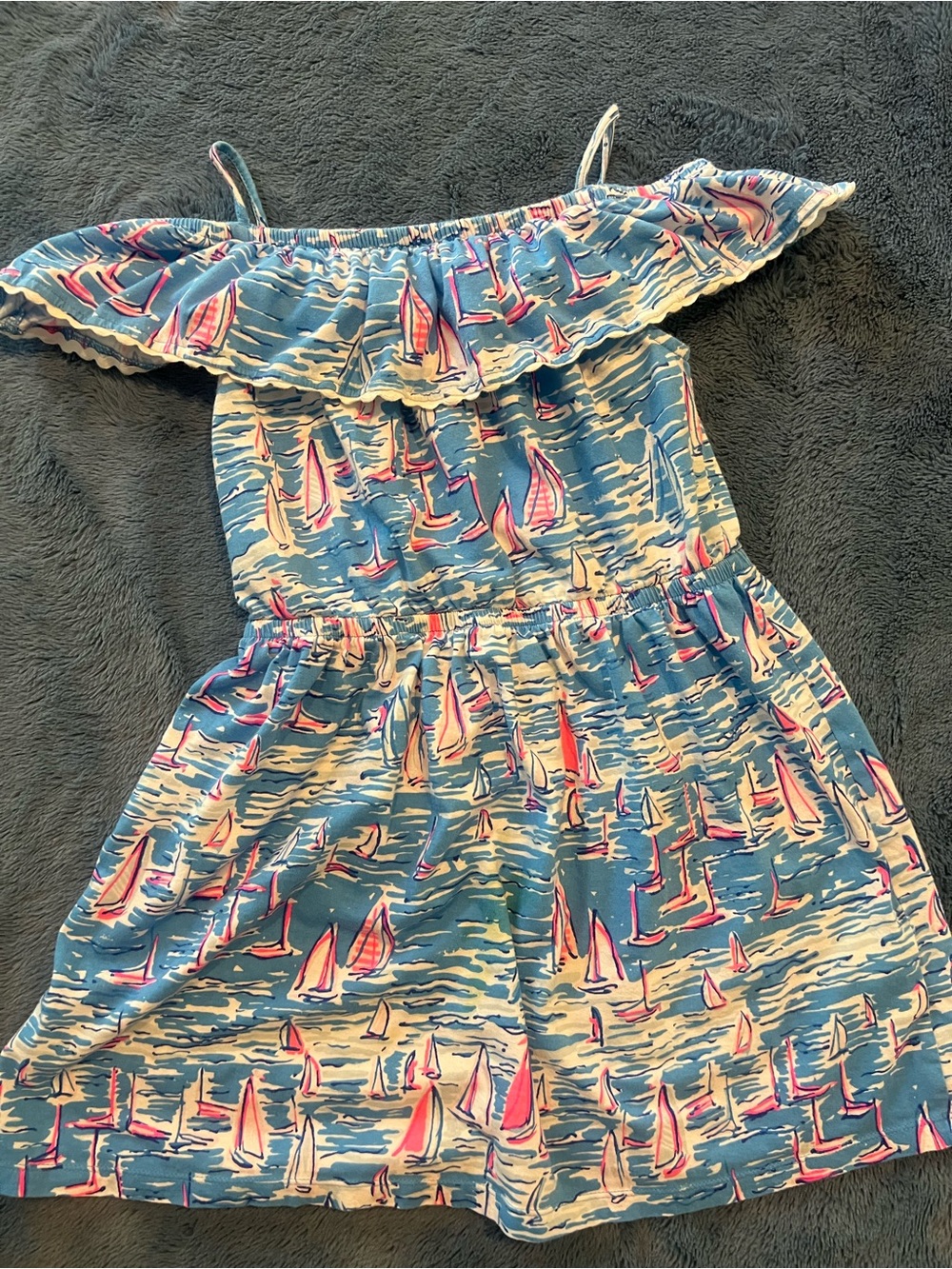 Lilly Pulitzer Blue Sailboat Print Off-Shoulder Dress